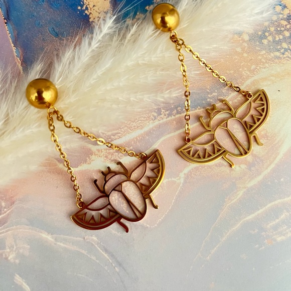 Ancient Egyptian Beetle Trendy Earrings - Egyptian Scarab Beetle Edgy Earrings - Picture 9 of 17